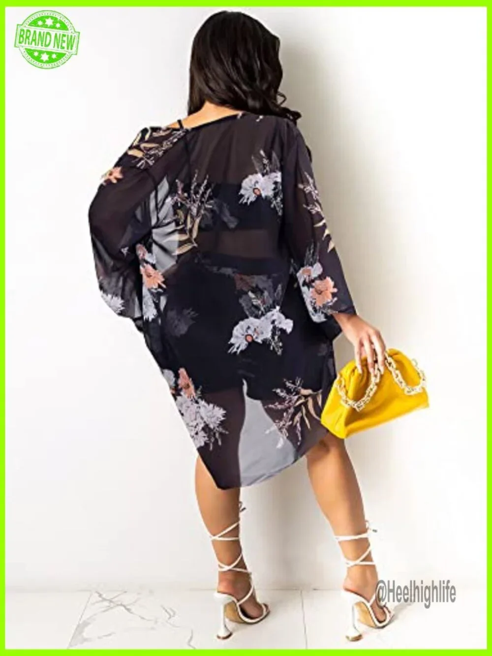 Floral 3-Piece Cover Up Set with Cardigan Crop Top Skinny Pants